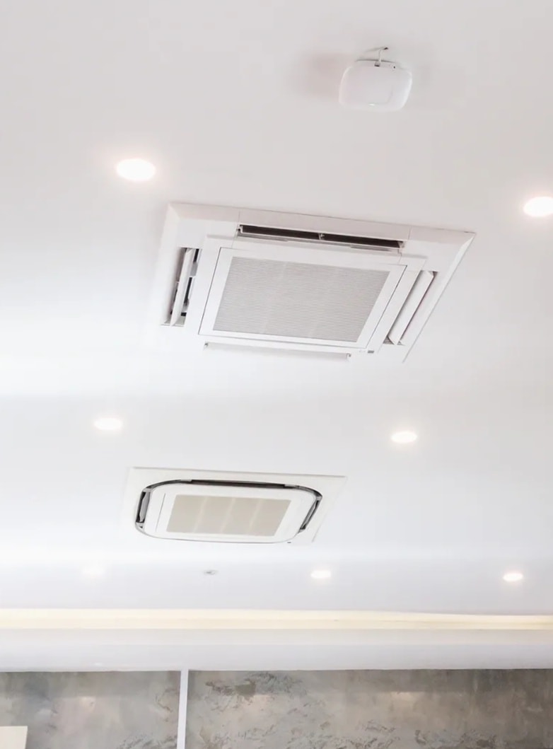 Ceiling cassette air conditioning unit installed